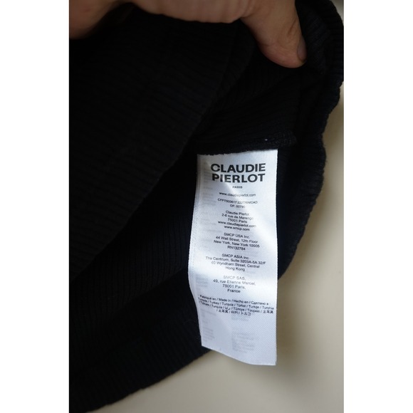 CLAUDIE PIERLOT Black Ribbed‎ Puff Sleeve Ruffled Eyelet T-shirt Top Size Small - Picture 4 of 6